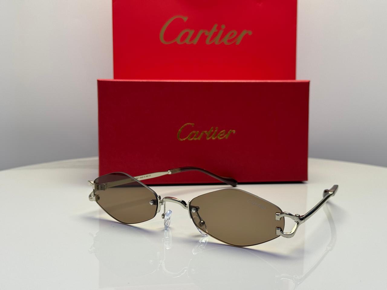 Cartier C Décor Rimless Geometric Sunglasses (Silver/Brown Gradient)