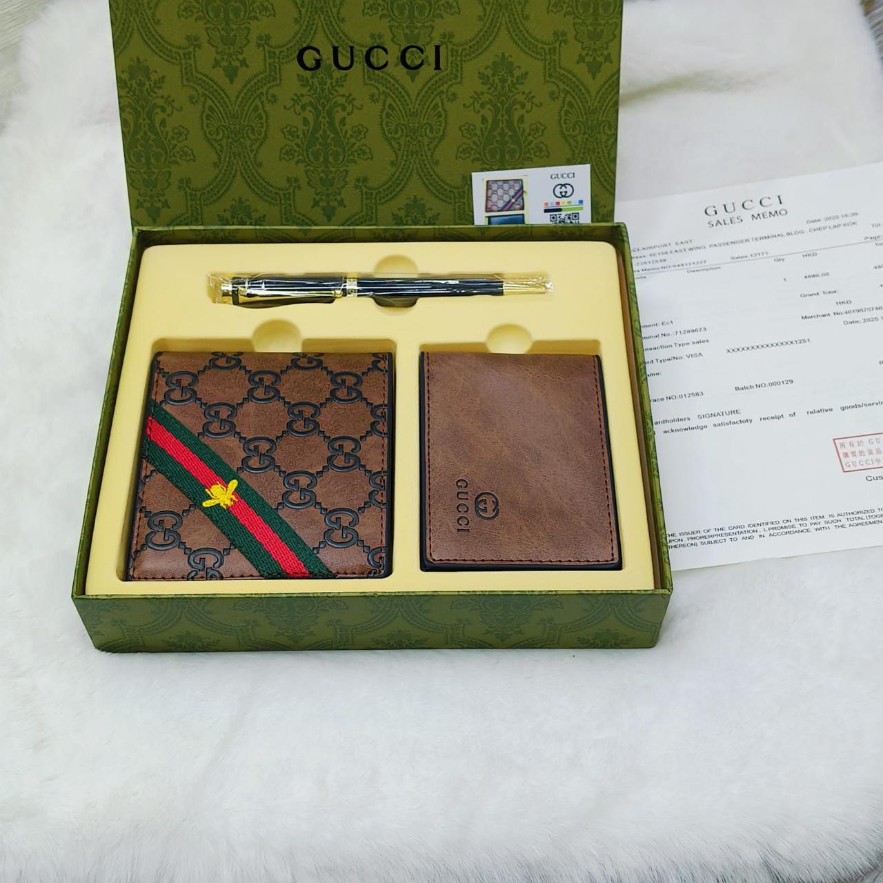 Gucci Signature Bee & Web Wallet Gift Set (Brown)