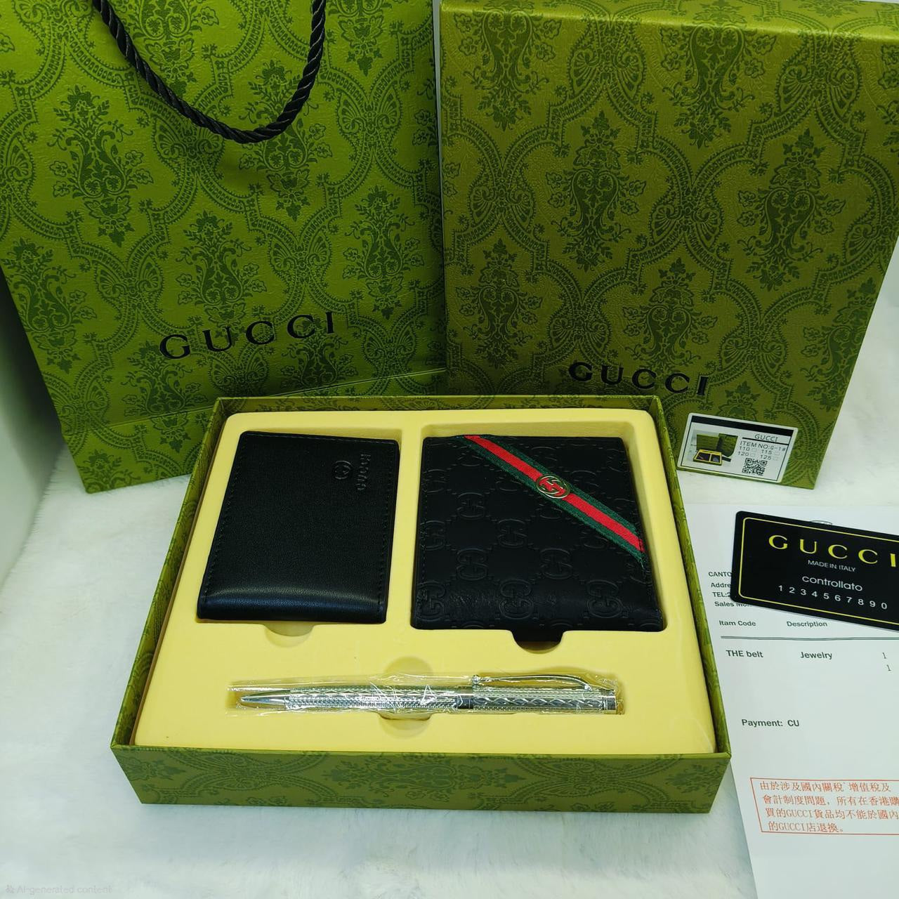 Gucci Signature Leather Wallet & Accessory Set with Web Detail
