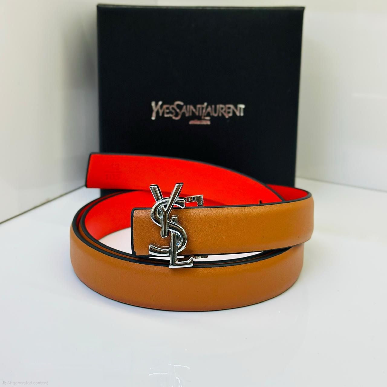 Saint Laurent Monogram Belt (Tan/Orange)