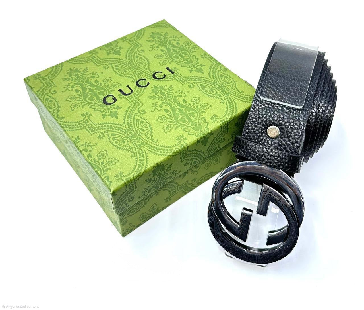 Gucci Blondie Interlocking G Belt (Black/Gunmetal Engraved)