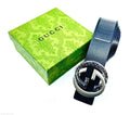 Gucci Blondie Interlocking G Belt (Navy Blue/Silver & Black Engraved)