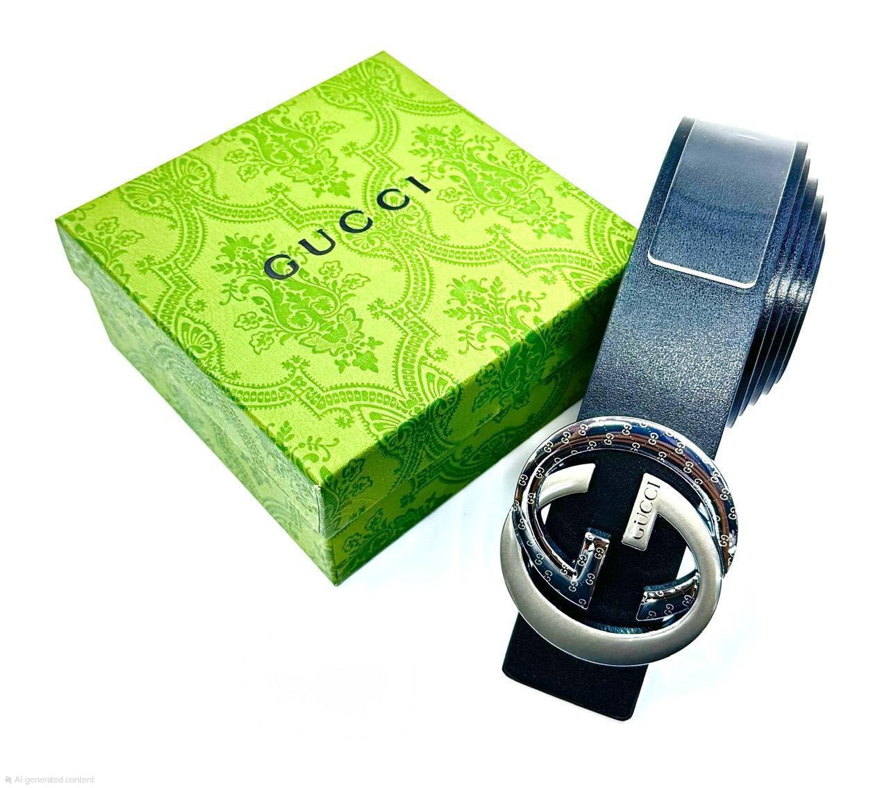 Gucci Blondie Interlocking G Belt (Navy Blue/Silver & Black Engraved)