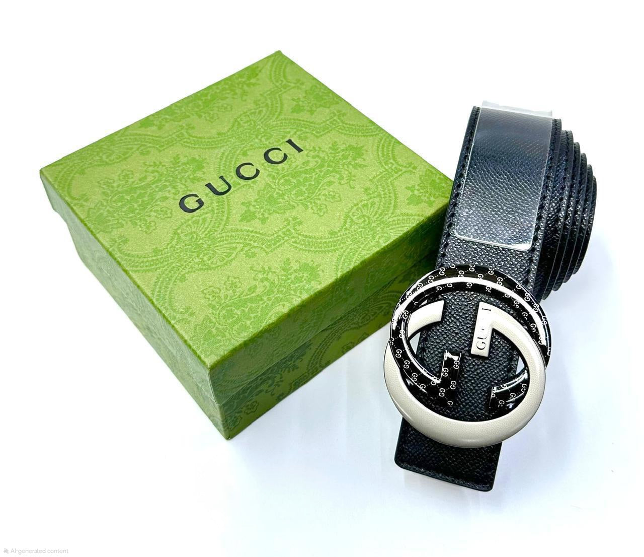 Gucci Interlocking G Belt (Black/Silver & Patterned Enamel)