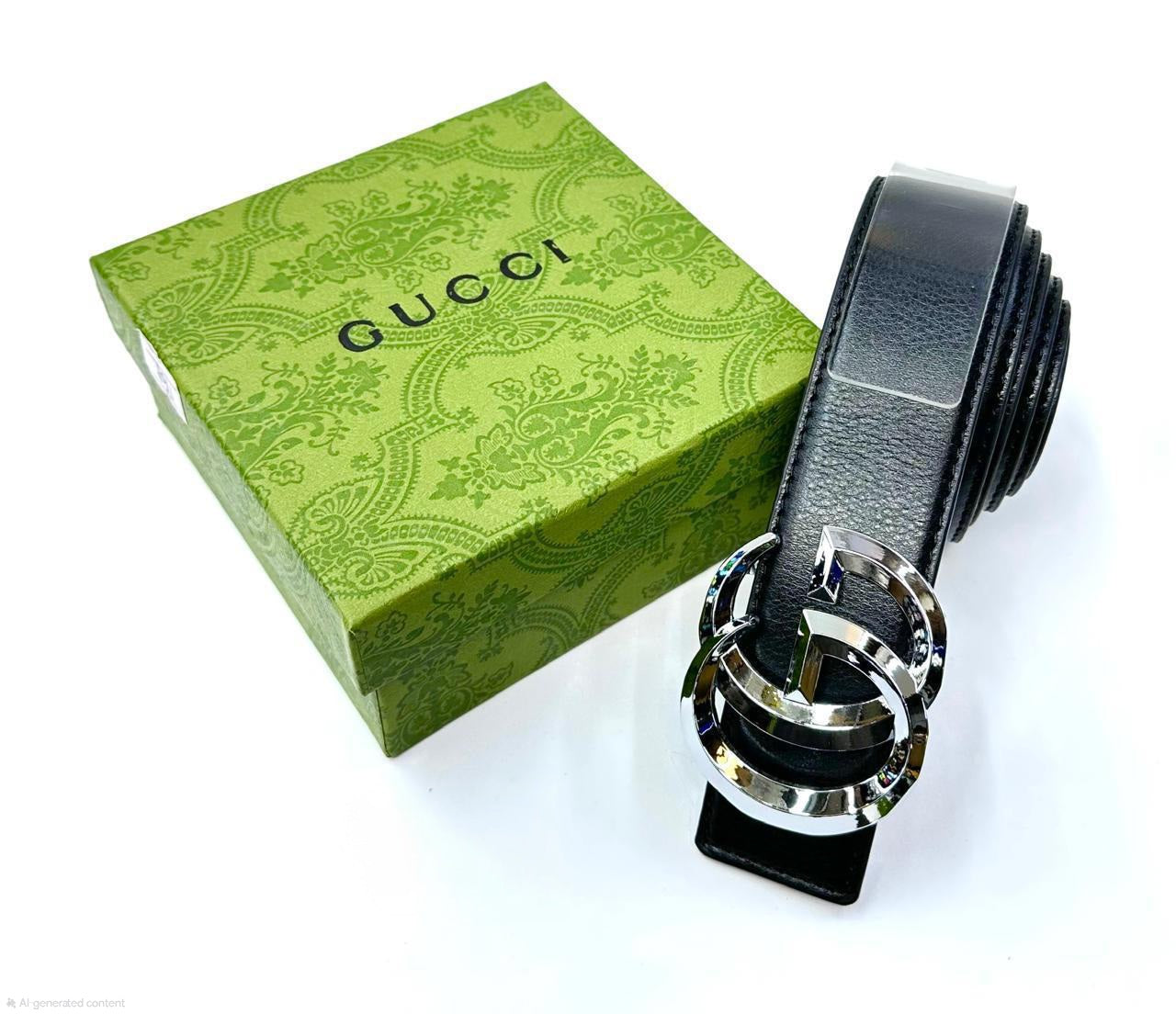 Gucci Interlocking G Belt (Black with Polished Silver Hardware)