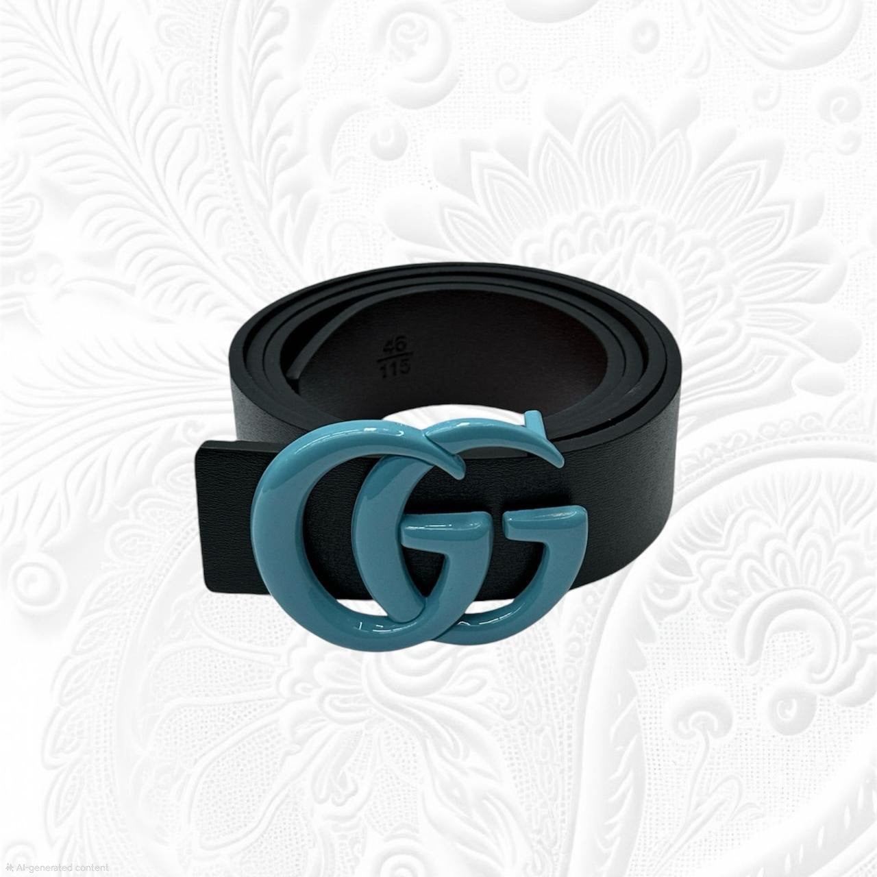 Gucci Double G Buckle Leather Belt (Turquoise / Teal Buckle)