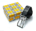 Burberry Square Frame Buckle Textured Leather Belt (Black/Silver)