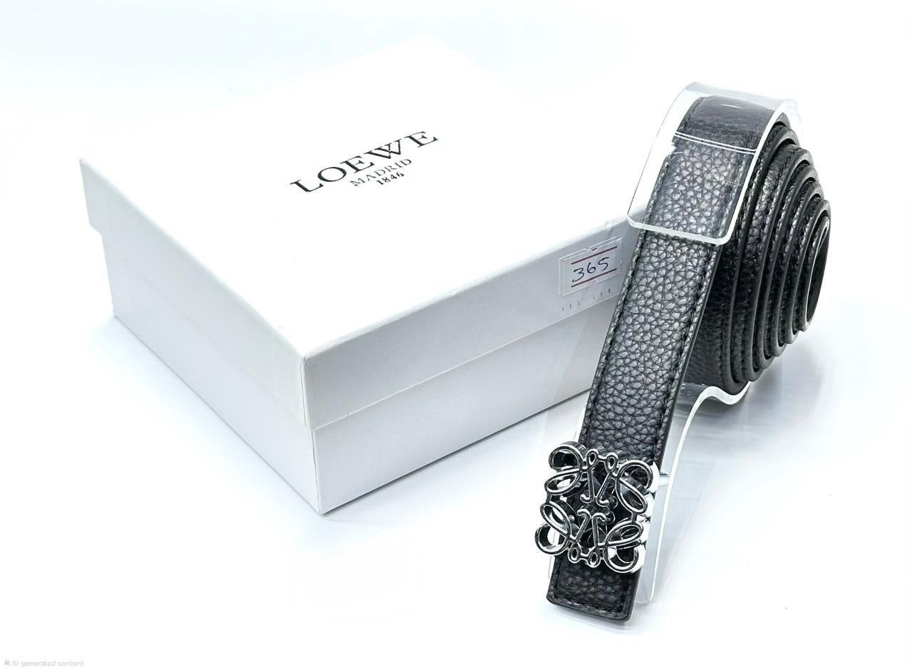 Loewe Anagram Buckle Textured Leather Belt (Black/Silver)