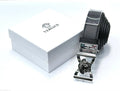 Versace Medusa Buckle Saffiano Leather Belt (Black/Silver)
