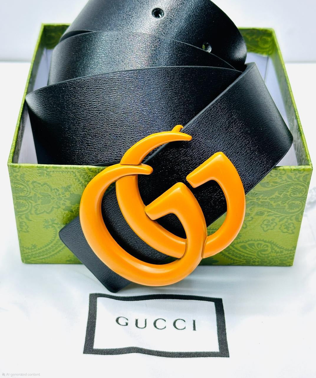 Gucci Marmont Double G Belt (Black with Orange Hardware)