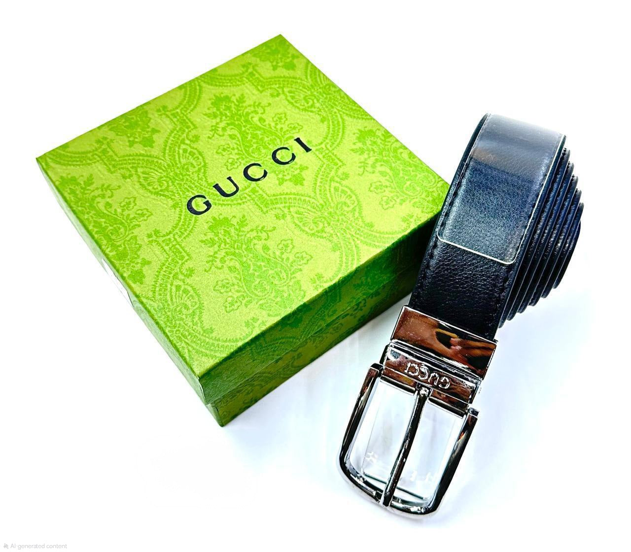 Gucci Reversible Square Buckle Belt (Black with Polished Silver Hardware)