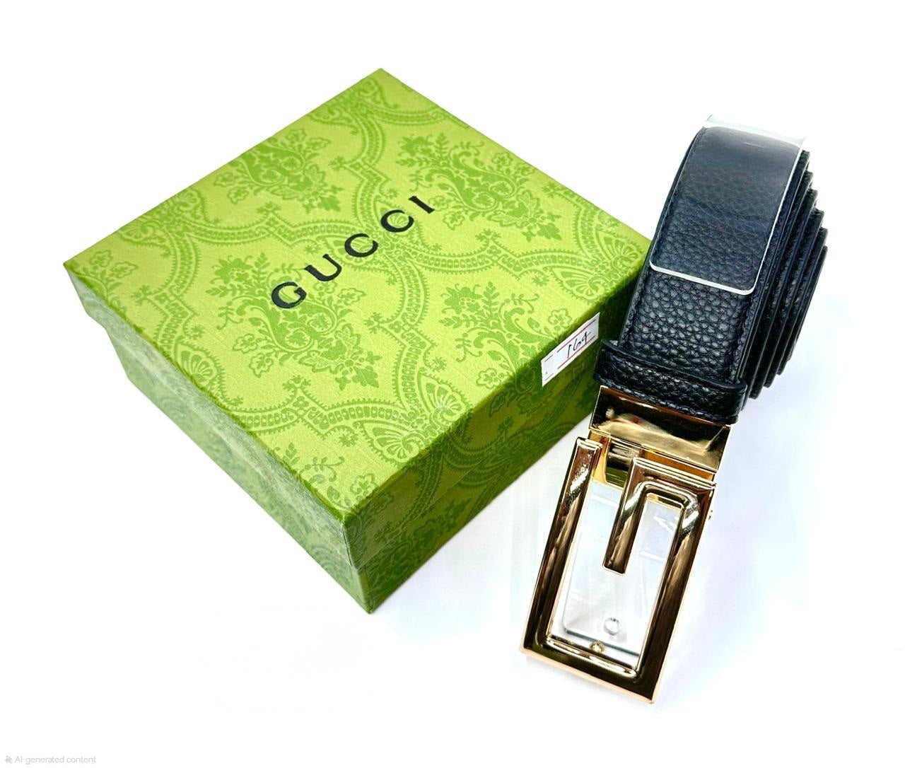 Gucci Framed G Reversible Belt (Black with Polished Gold Hardware)