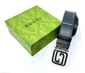 Gucci Framed G Reversible Belt (Black with Silver & Gold Hardware)