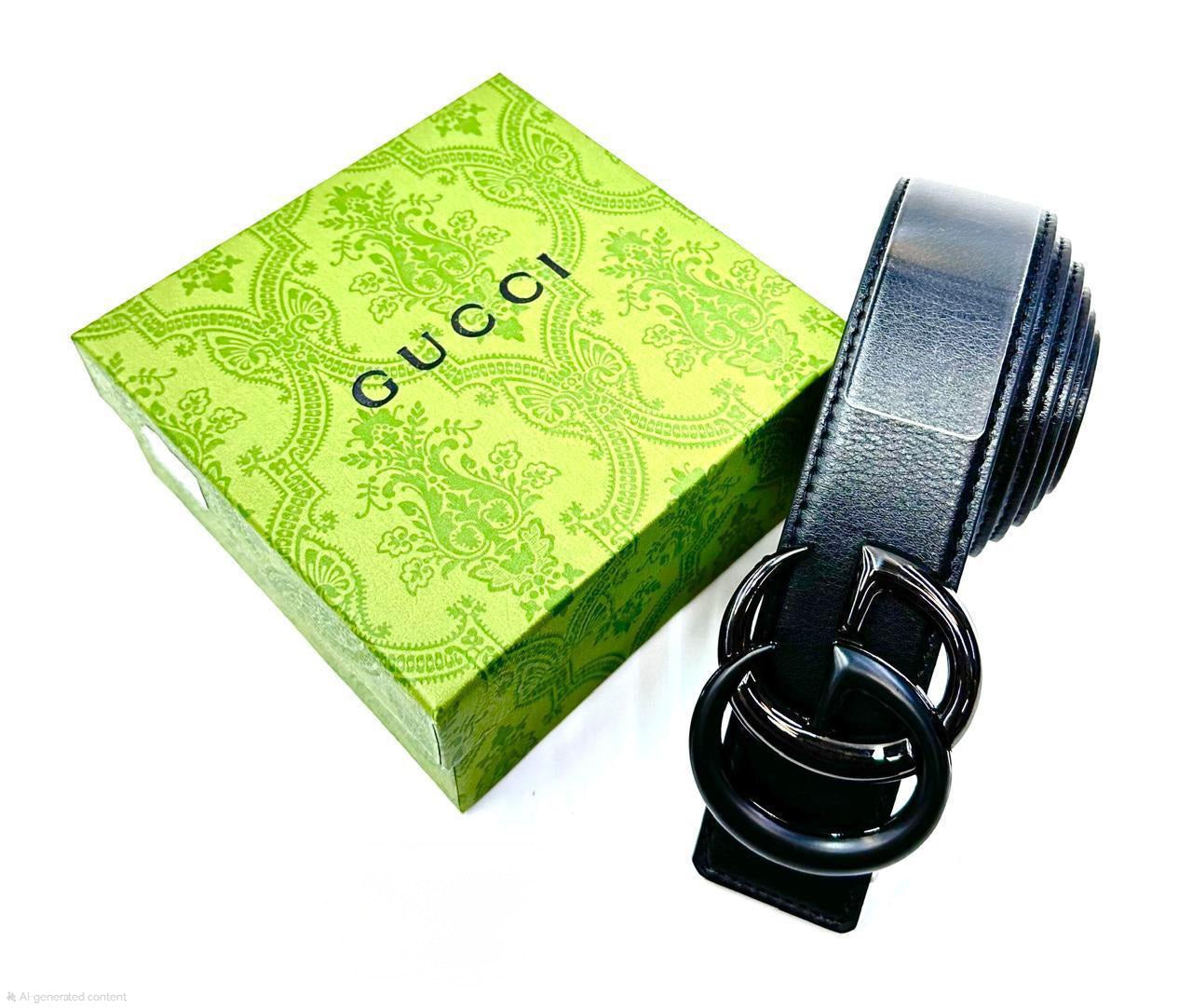 Gucci Interlocking G Belt (Black Grain Leather with Black Hardware)