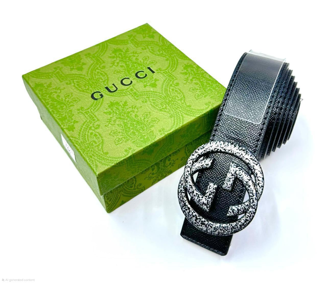 Gucci Interlocking G Belt (Black with Distressed Silver Hardware)