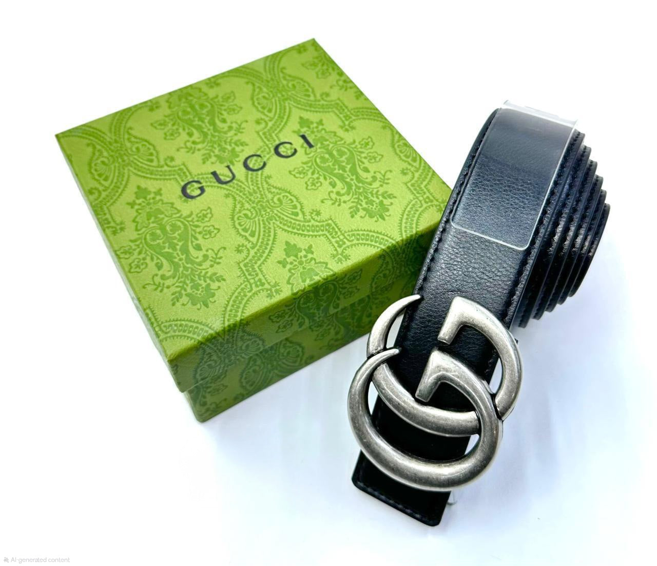 Gucci Marmont Double G Belt (Black with Aged Silver Hardware)
