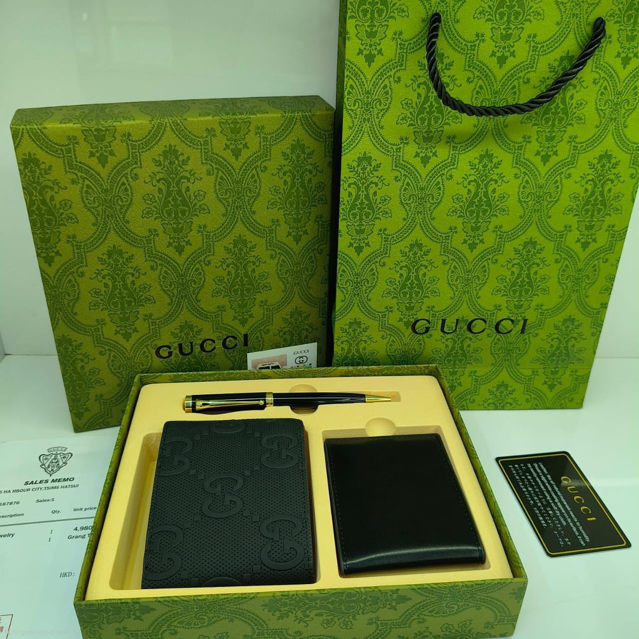 Gucci Jumbo GG Leather Wallet & Card Holder Gift Set (Black)