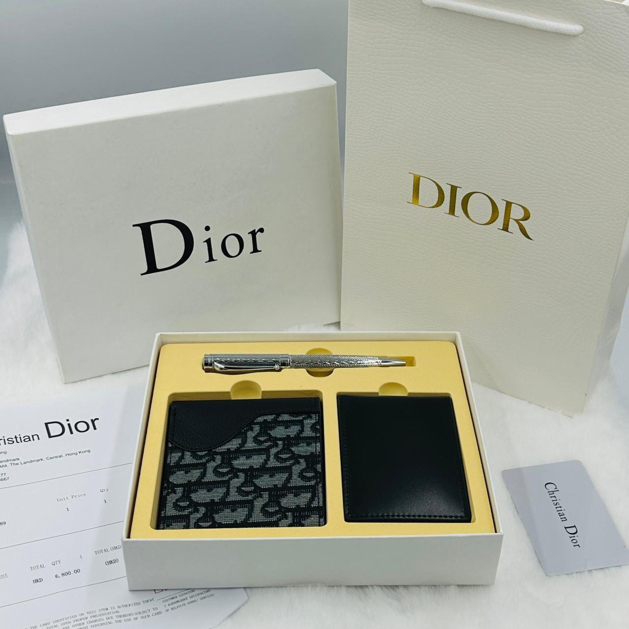 Dior Oblique Saddle Wallet & Card Holder Gift Set (Black/Grey)
