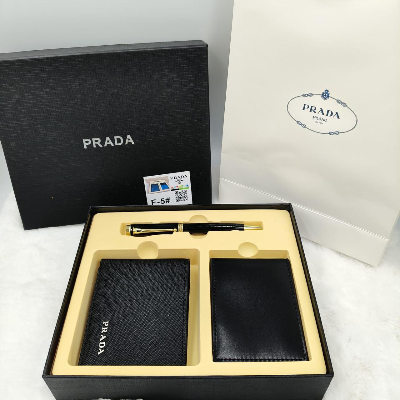 Prada Saffiano Leather Wallet & Accessory Set ( Nero/Black)