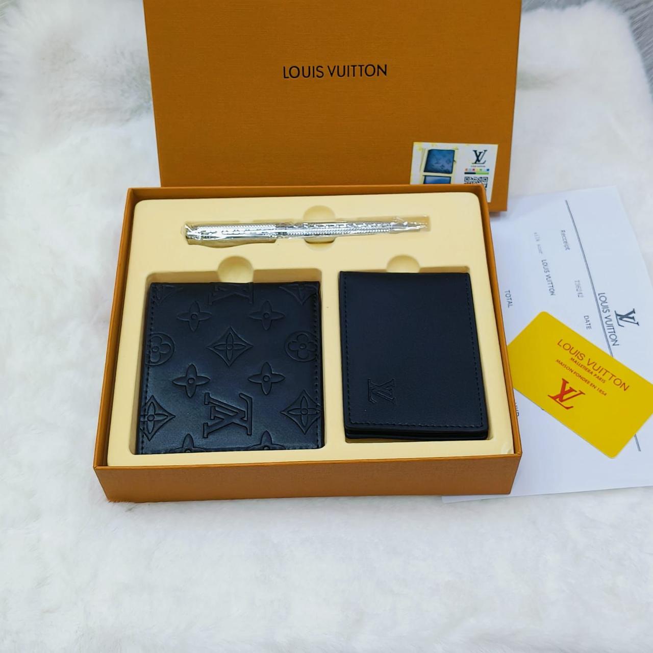 Louis Vuitton Monogram Shadow Wallet & Card Holder Gift Set (Black)