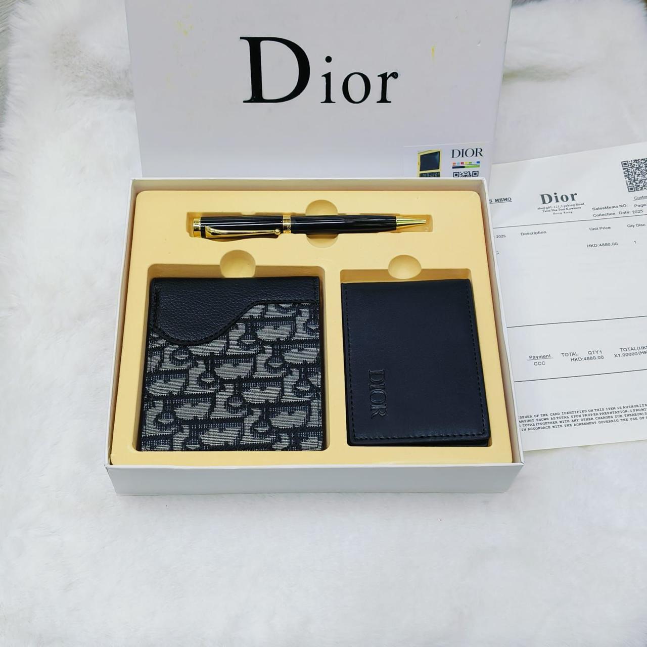 Dior Oblique Saddle Wallet & Card Holder Gift Set (Blue/Beige)