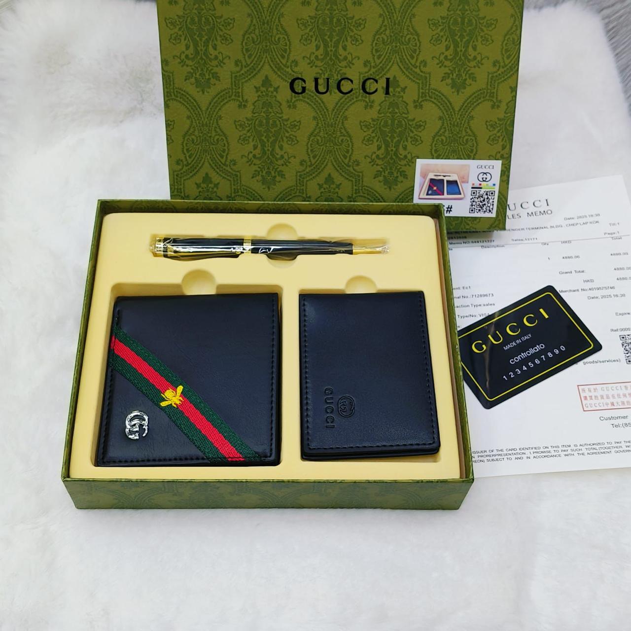 Gucci Web and Bee Wallet & Card Holder Gift Set (Black)