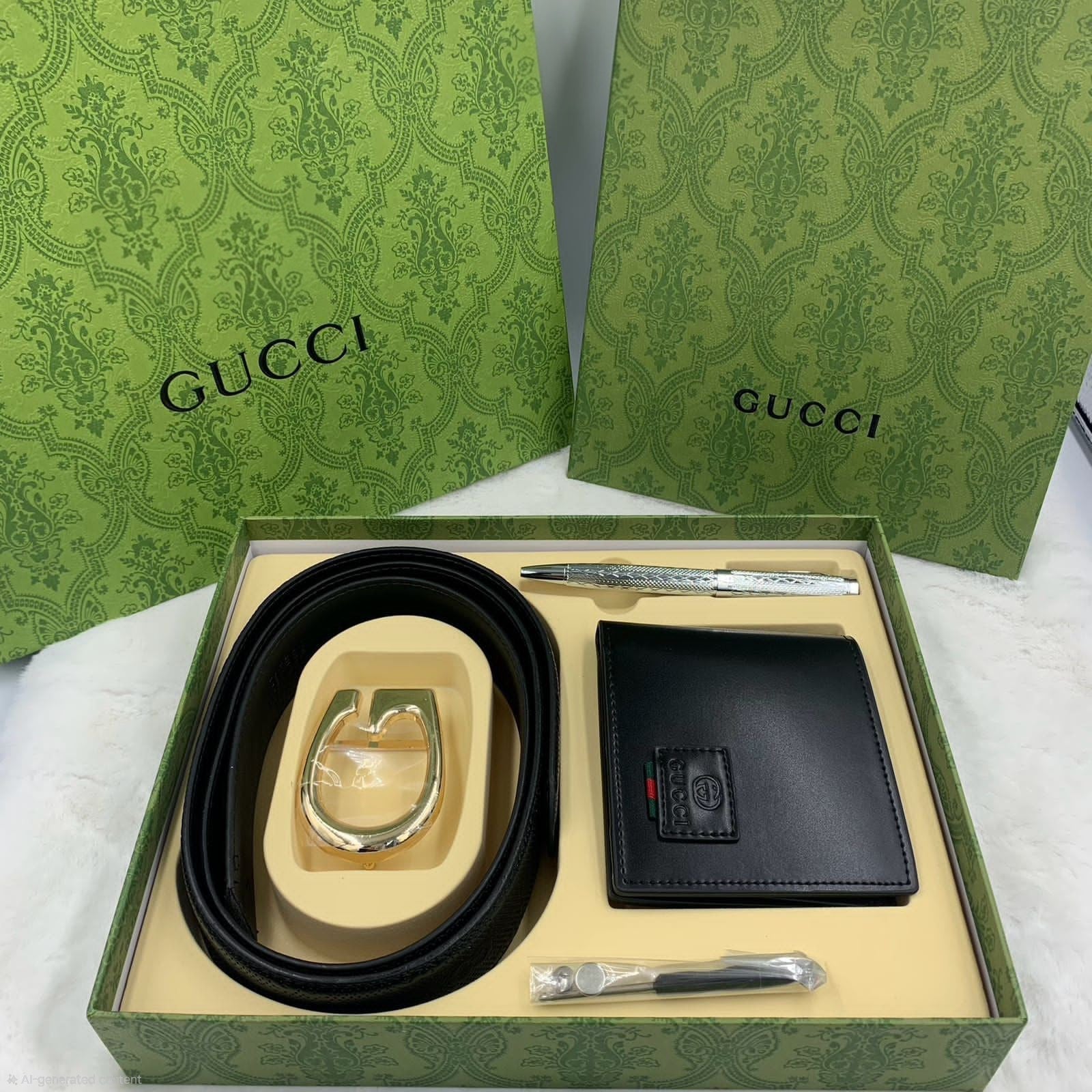 Gucci G-Buckle Leather Gift Set (Black/Gold)