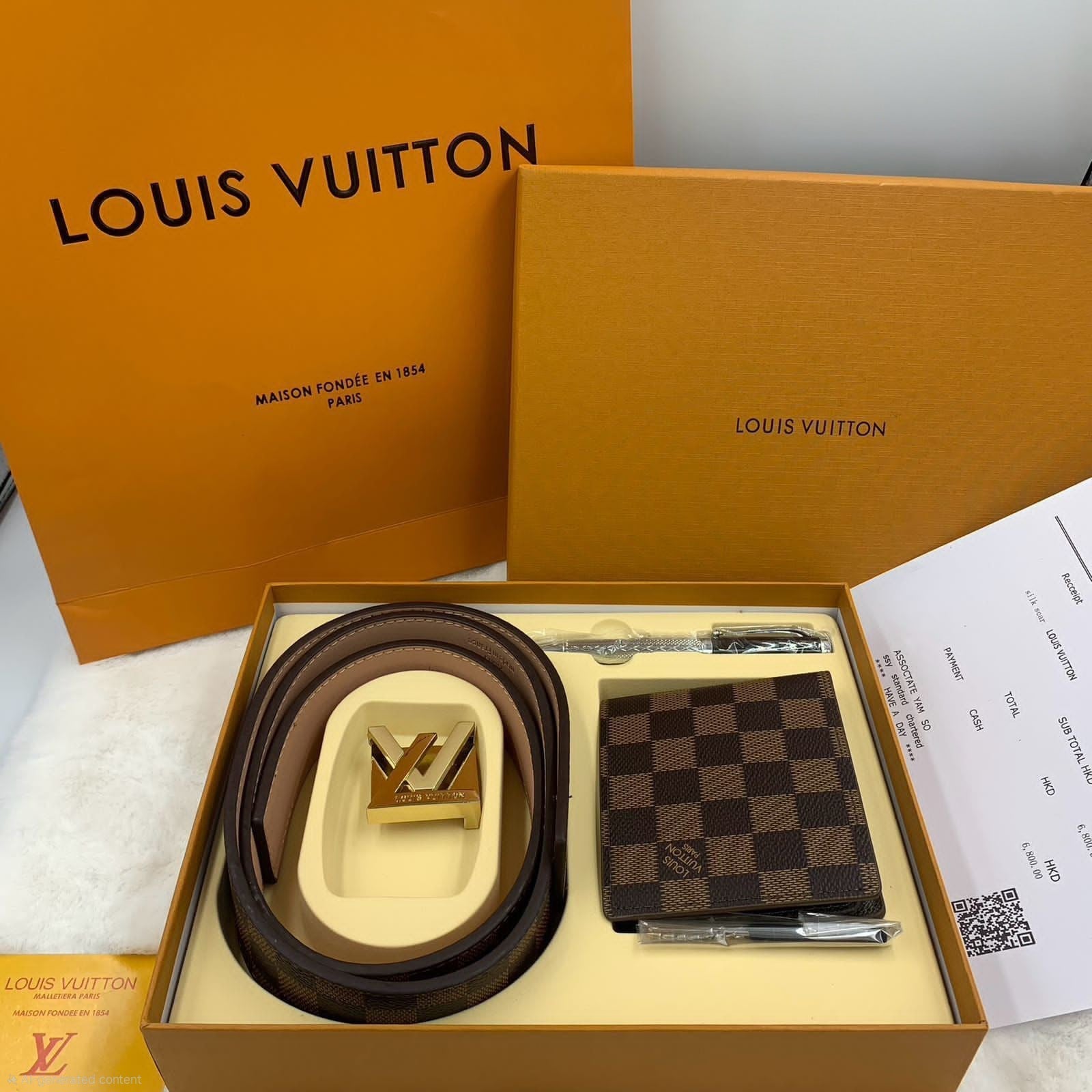 Louis Vuitton Damier Ebene Belt and Wallet Gift Set