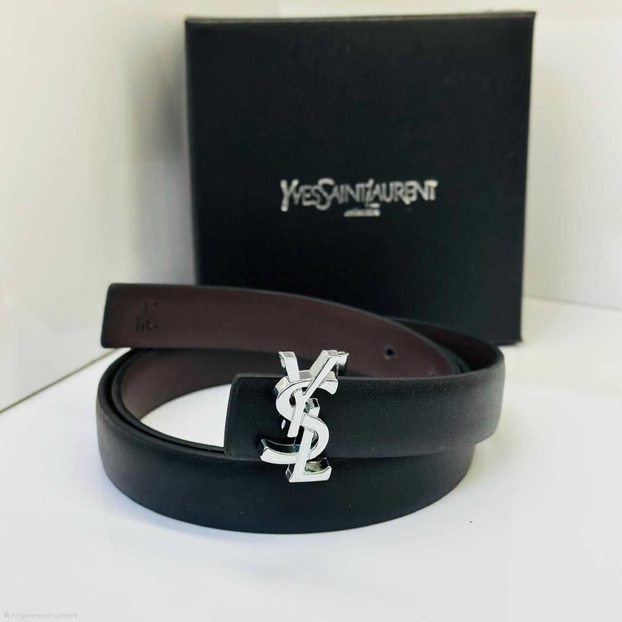 Saint Laurent Monogram Belt (Black/Dark Brown)