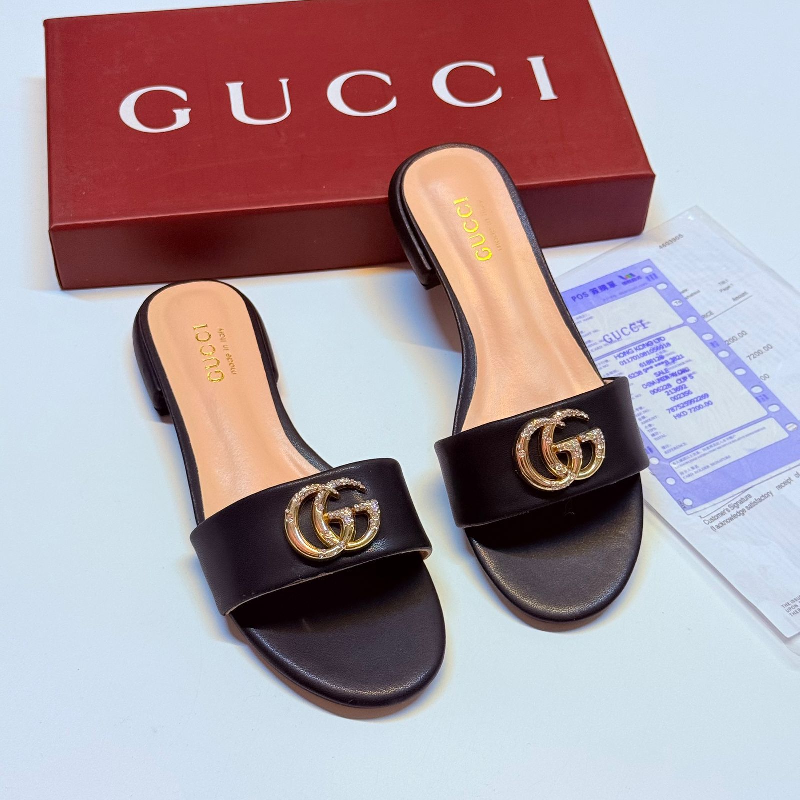Gucci Double G Slide Sandal with Crystals (Black)