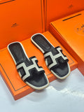 Hermès Oran Sandal (Canvas and Black Leather)