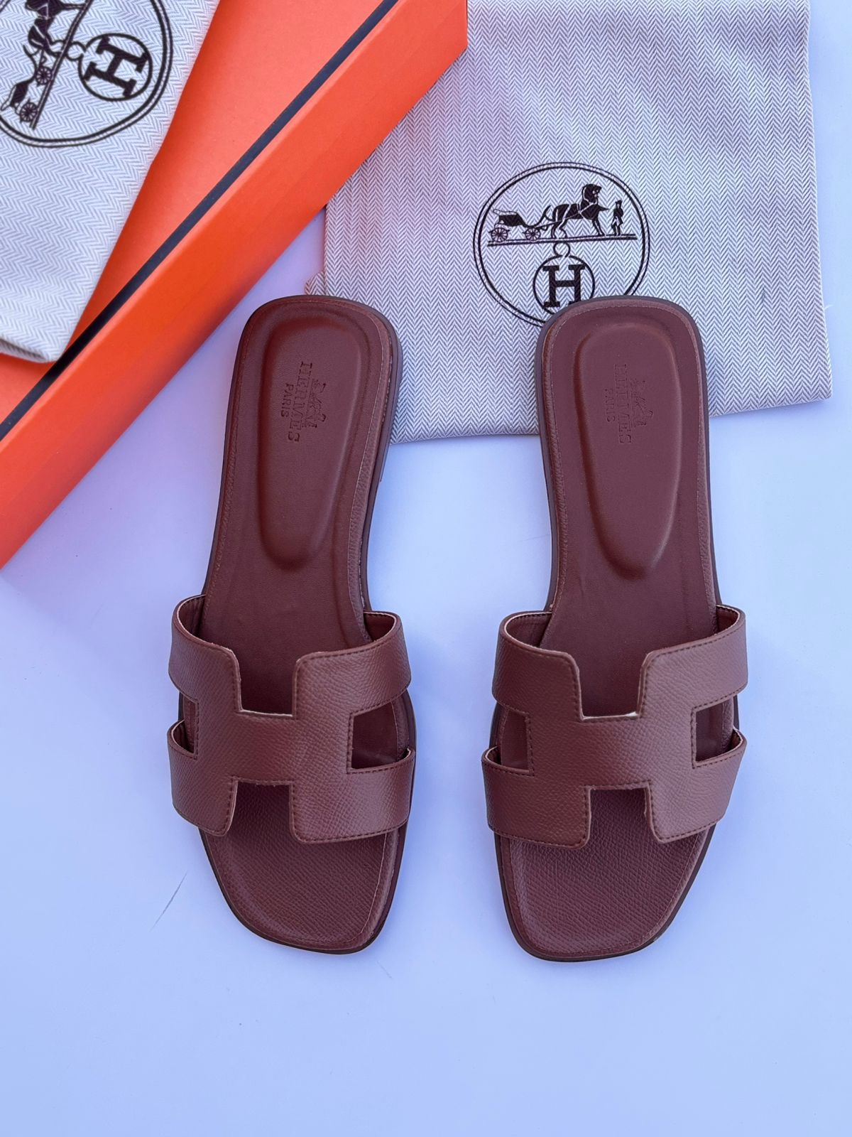 Earthy Brown Leather Slide – Signature H-Strap Flat Sandal