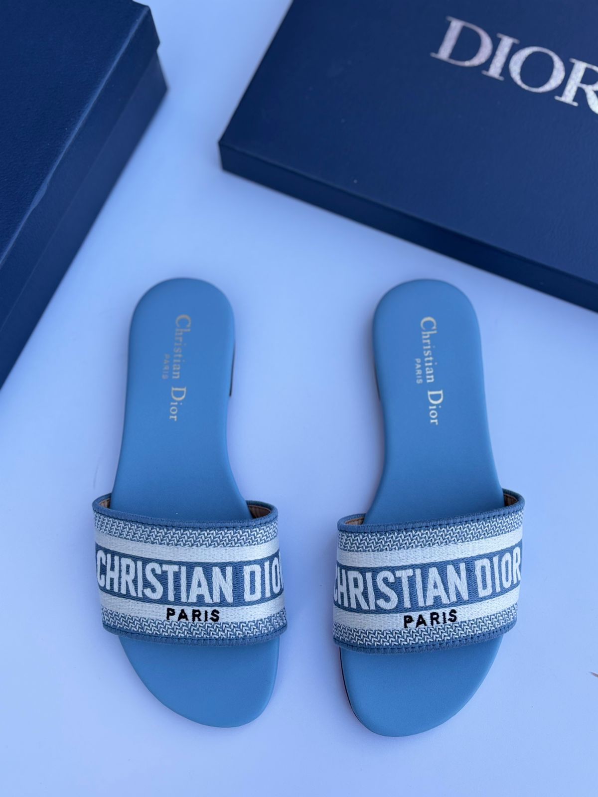 Dior Dway Slide (Cloud Blue/White)
