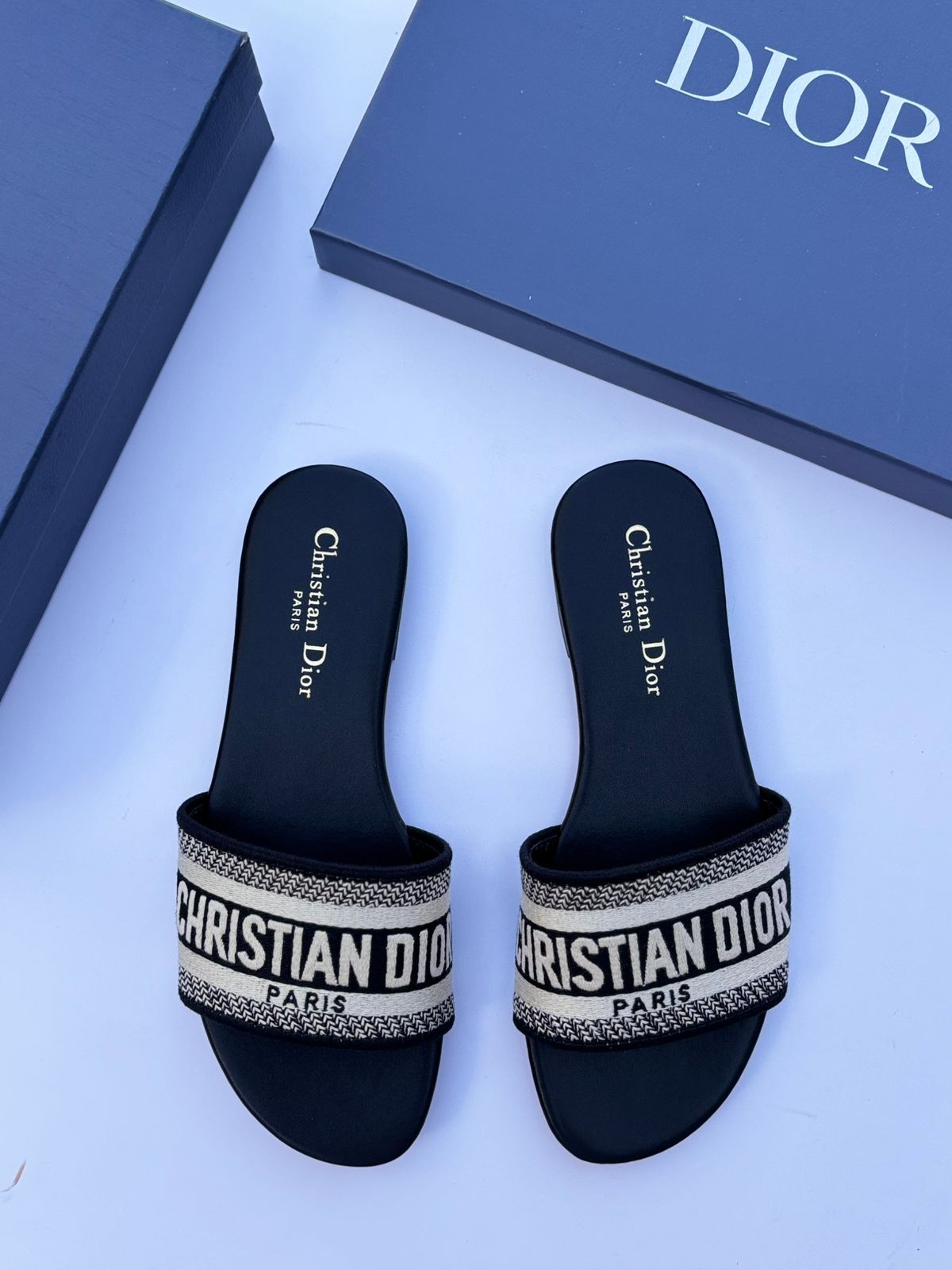 Dior Dway Slide (Deep Blue/White)
