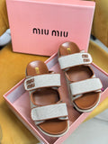 Miu Miu Technical Fabric Slide Sandals (White/Tan)