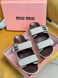 Miu Miu Technical Fabric Slide Sandals (White/Brown)