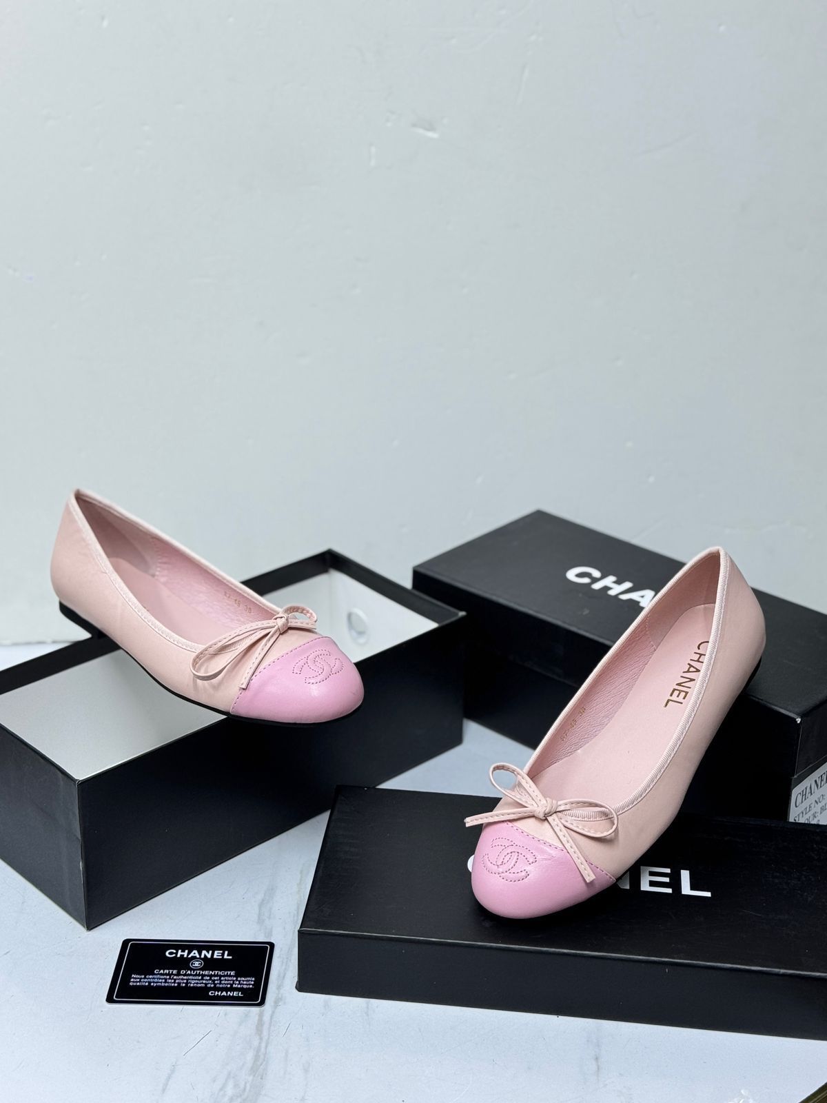 Chanel Ballet Flats (Beige and Pink Lambskin)