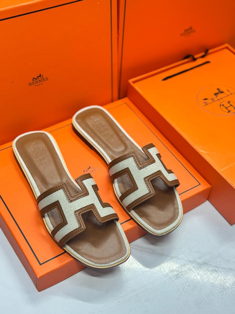 Hermès Oran Sandal (Canvas and Epsom Leather)