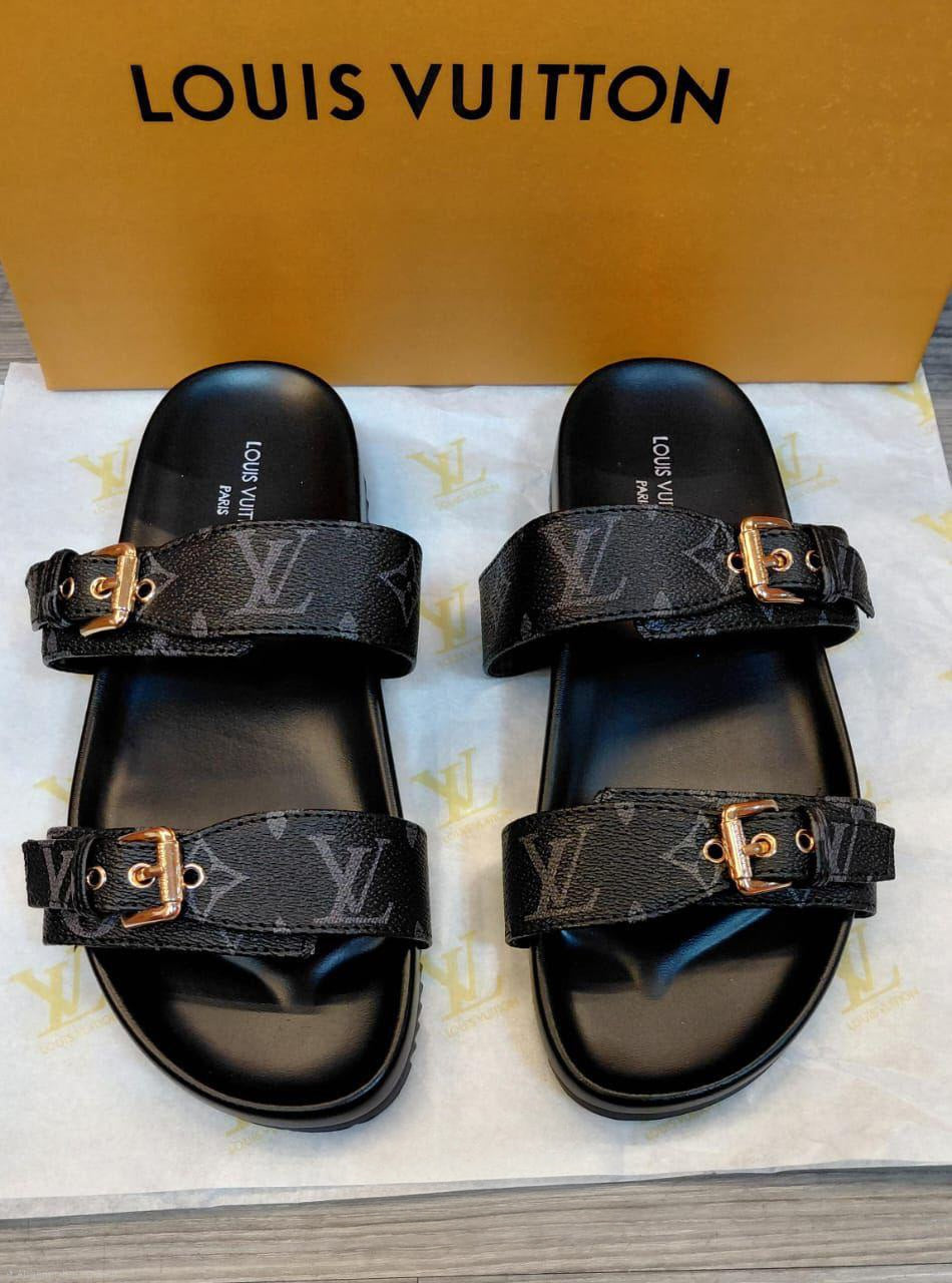 Louis Vuitton Bom Dia Flat Comfort Sandal (Monogram Eclipse) (Copy)