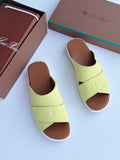 Loro Piana Sea-Slide Sandal (Citron / Tan)