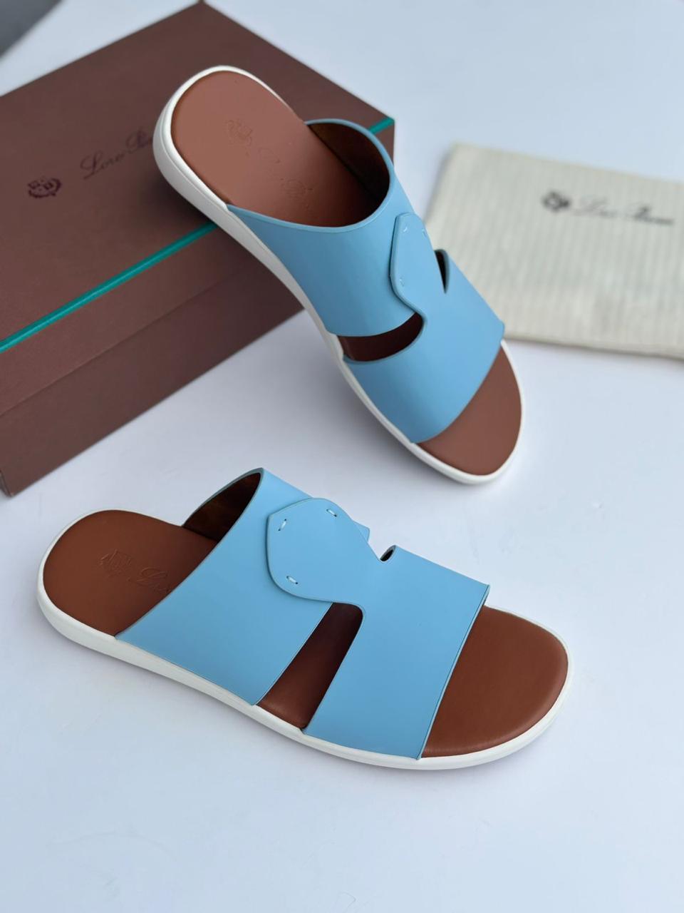 Loro Piana Sea-Slide Sandal (Bleu Ciel / Tan)