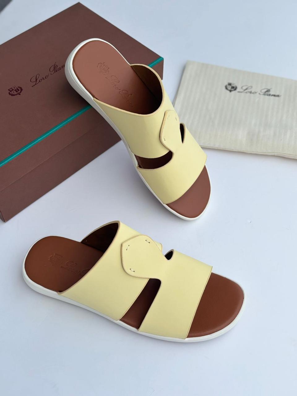 Loro Piana Sea-Slide Sandal (Citron / Tan)