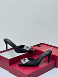 Roger Vivier Flower Strass Buckle Mules (Black)