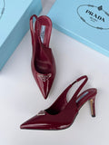 Prada Brushed Leather Slingback Pumps (Burgundy/Red)