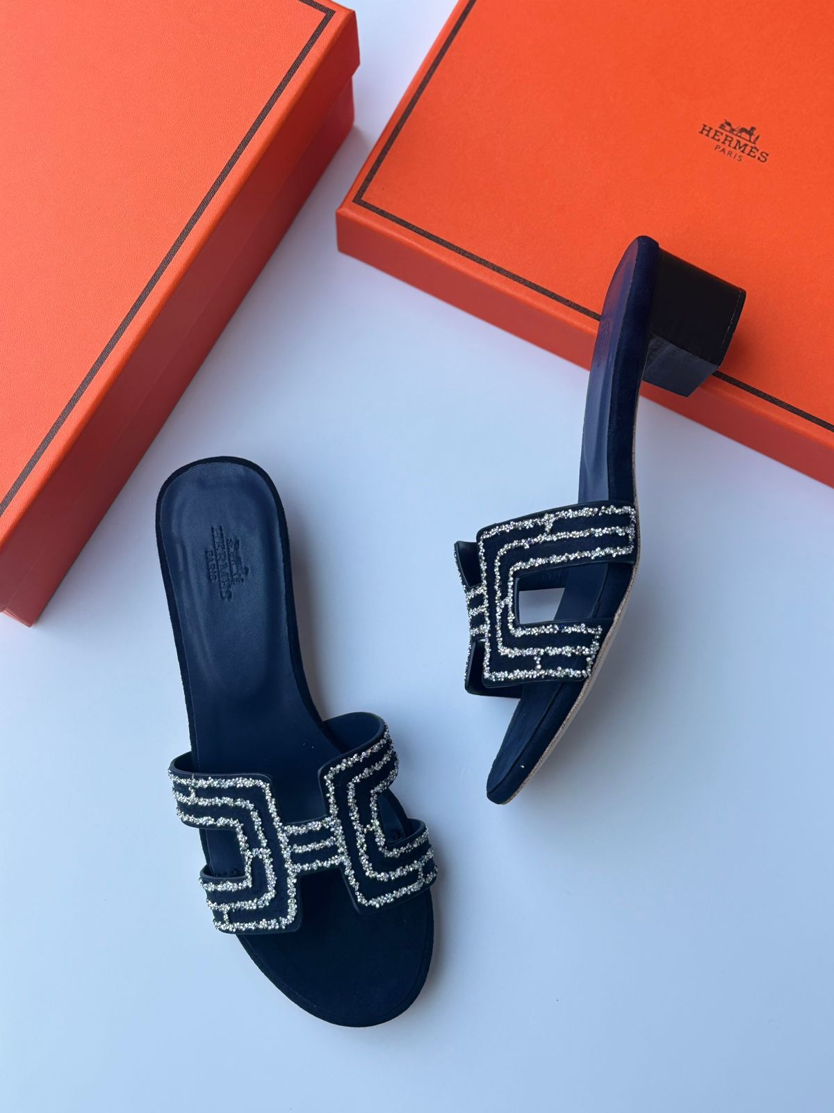 Hermès Oasis Sandals (Blue/Crystal)