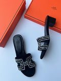 Hermès Oasis Sandals (Black/Crystal)