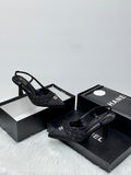 Chanel Beaded Satin Slingback Pumps (Black)