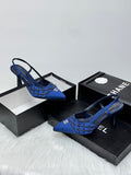 Chanel Beaded Satin Slingback Pumps (Blue)