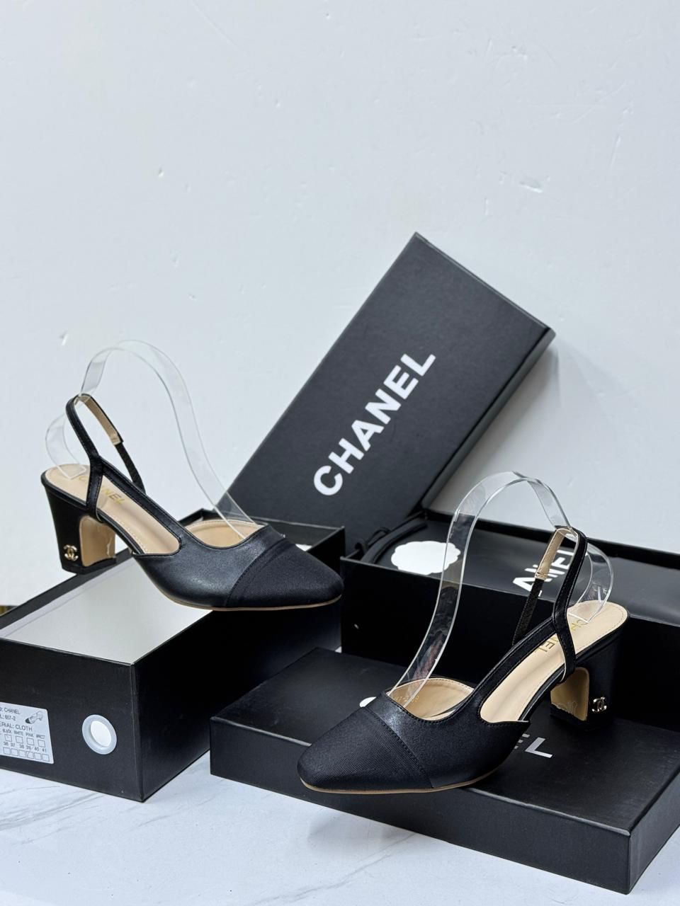 Chanel Grosgrain & Leather Slingback Pumps (Black)