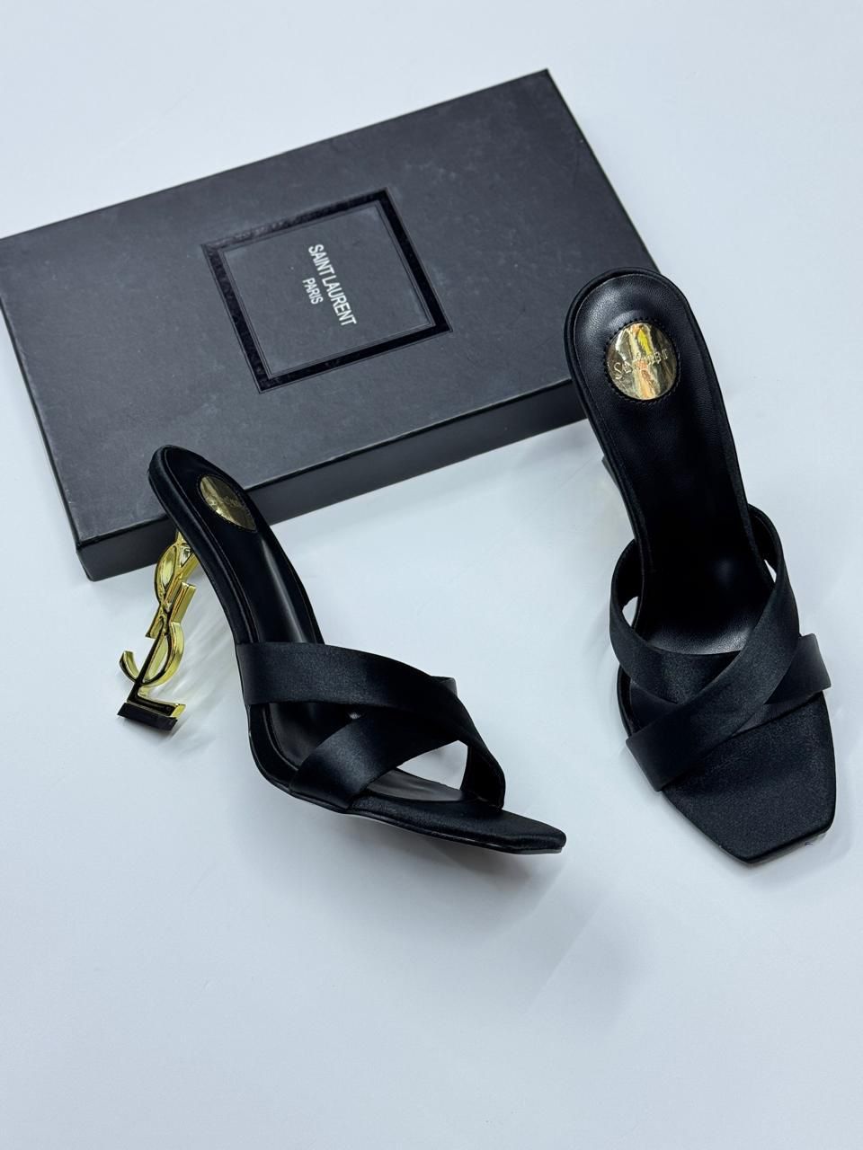 Saint Laurent Opyum Sandals in Grosgrain (Black/Gold)